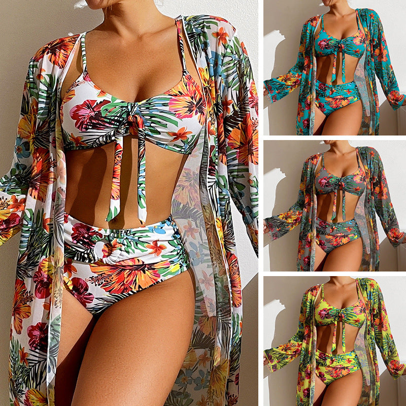 Women's Three-Piece Swimwear Set – Long Sleeved Blouse and Matching Beachwear for Stylish Protection