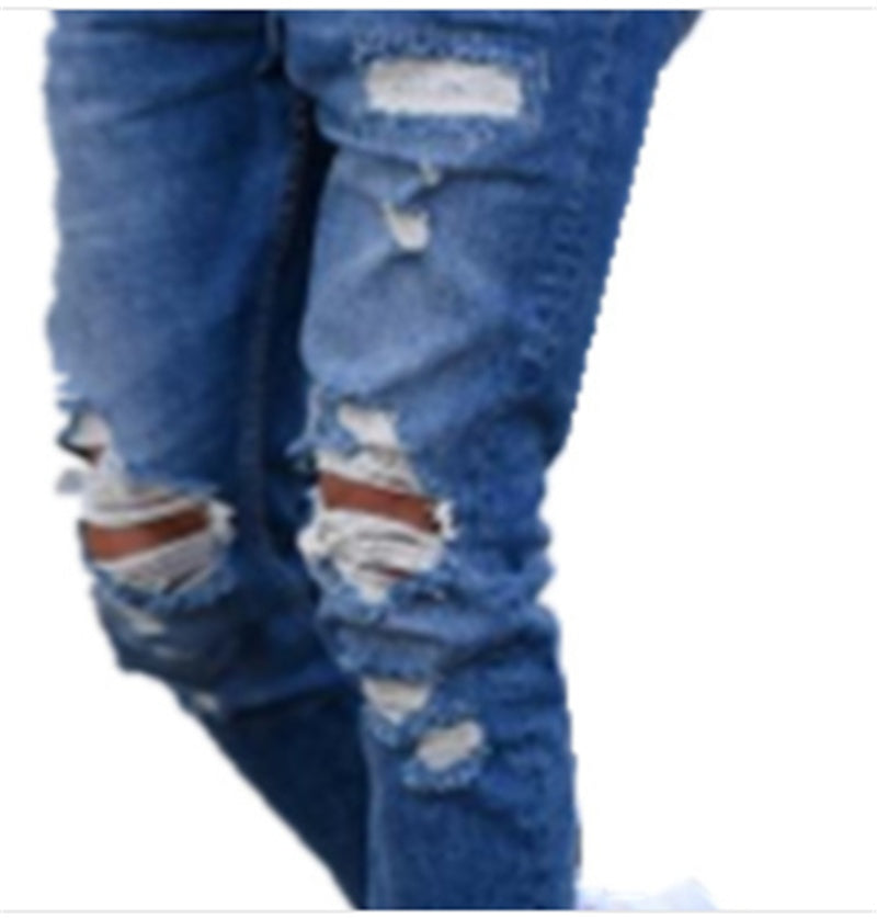 Stylish Hole Men's Ripped Jeans – Trendy Casual Denim Pants