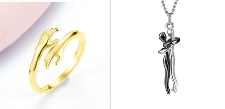 Simple Alloy Hands Hug Ring - Opening Adjustable Jewelry for a Stylish Look