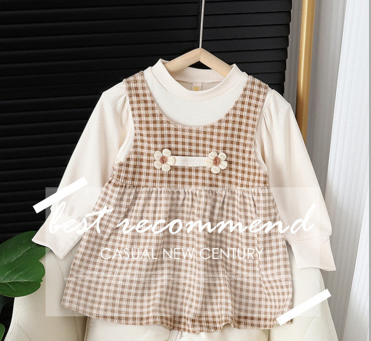 Baby Girl Round-Neck Long-Sleeved Dress Suit – Stylish Baby Girl Outfit for Fall and Winter