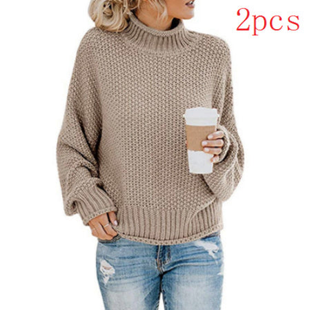 Women's Thick Thread Turtleneck Cardigan – Cozy Pullover Sweater for Fall & Winter