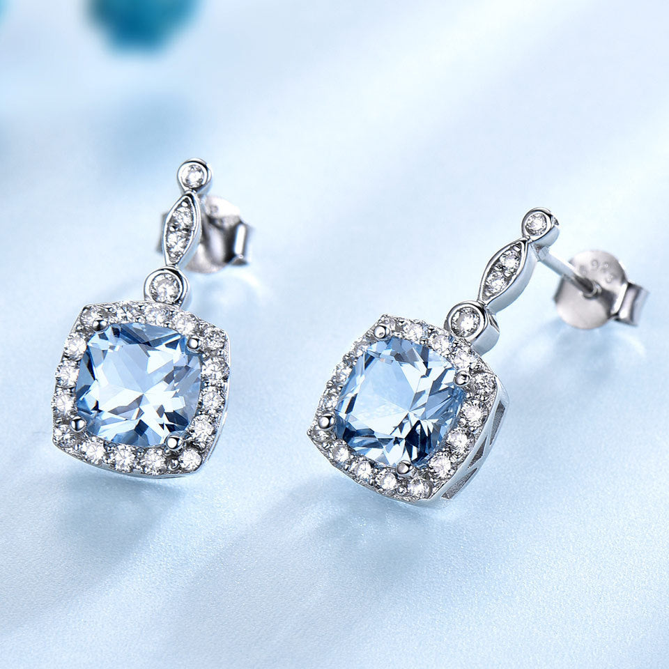 Sterling Silver Necklace Set with Sky Blue Topaz – Four-Piece Jewelry Set