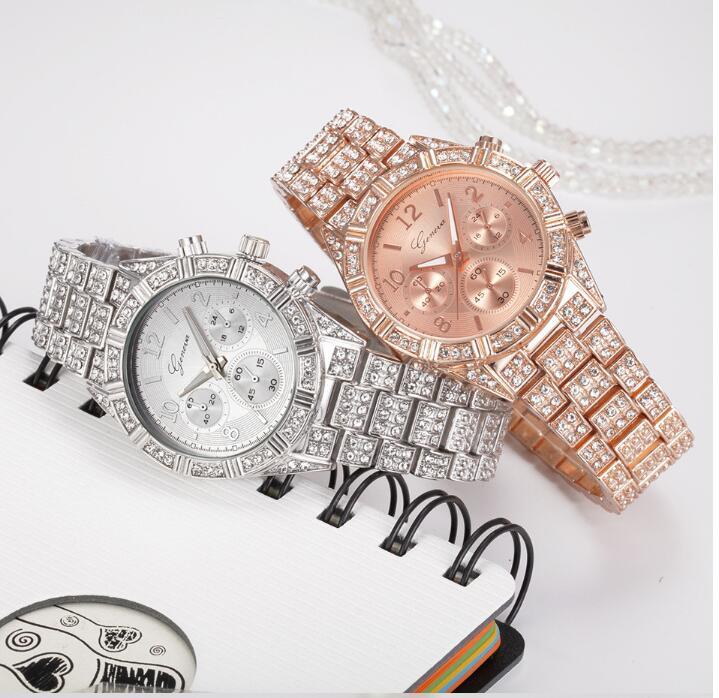 Women's Crystal Quartz Analog Wristwatch - Fashion Stainless Steel Geneva Luxury Sport Watch for Women