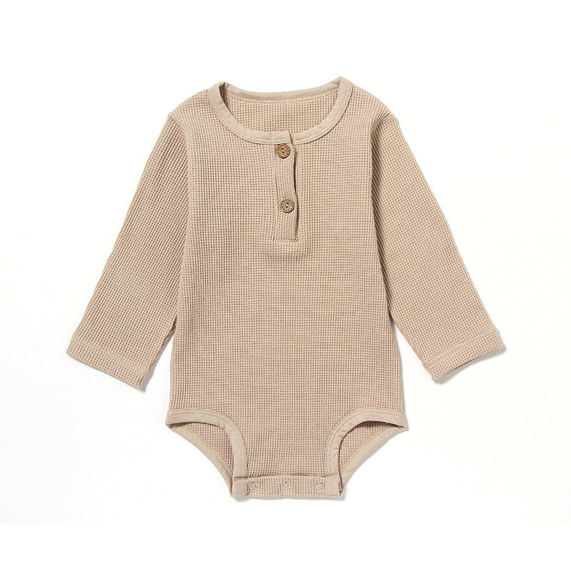 Spring and Autumn Baby Romper – Soft Long Sleeve Waffle Knit Romper for Newborns and Infants