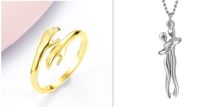 Simple Alloy Hands Hug Ring - Opening Adjustable Jewelry for a Stylish Look