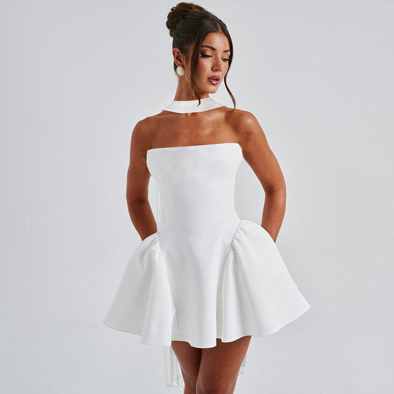 Women's Sexy Tube Top Dress – Short Party Dress with Back Zipper Design for Fashionable Nights Out