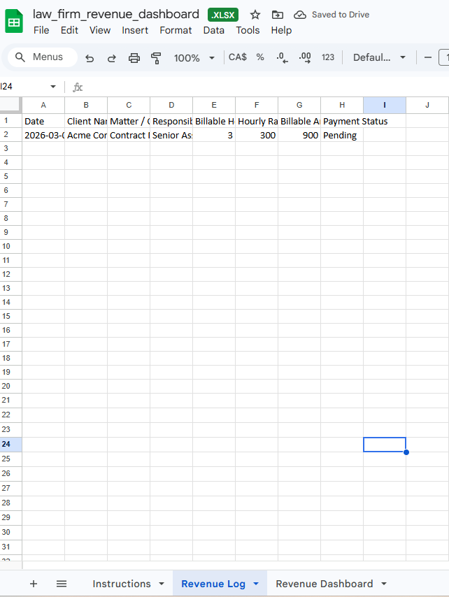Law Firm Revenue Dashboard | Track Billable Hours, Monitor Payments and Analyze Financial Performance