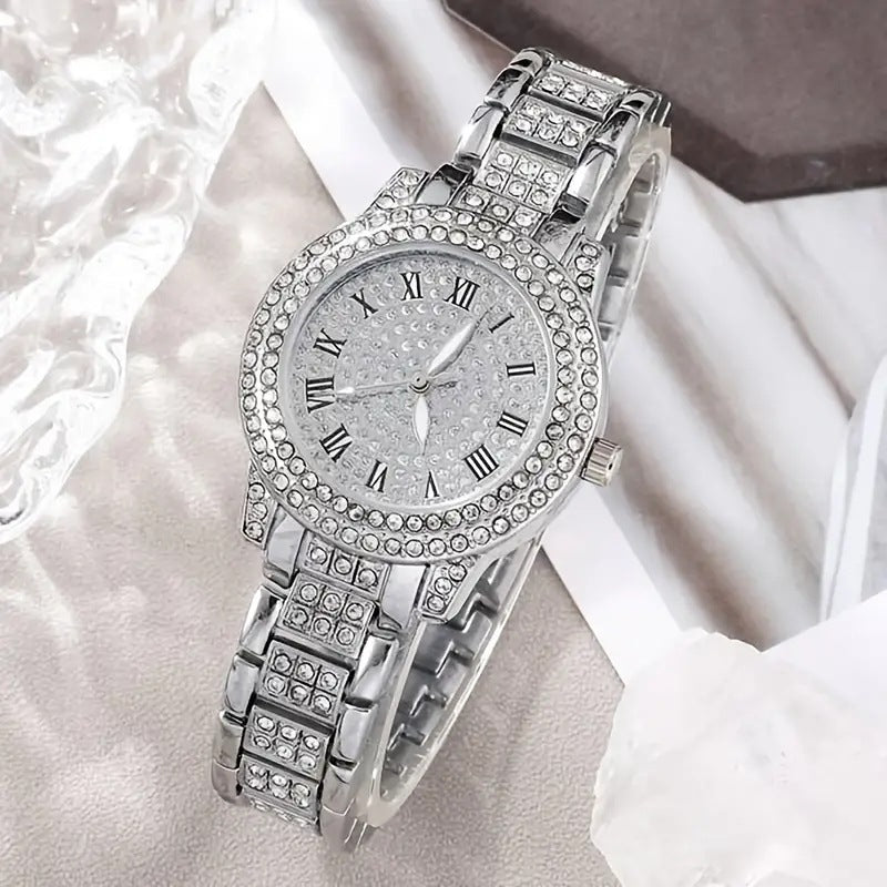 Women's Diamond Fashion Roman Quartz Watch Five-piece Set – Elegant Luxury Wristwatch Collection for Women