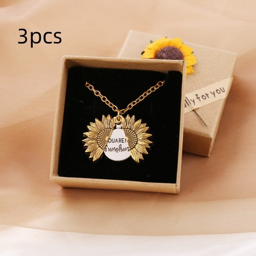 "You Are My Sunshine" Sunflower Necklace - Meaningful Pendant for Women and Men, Perfect Couple Gift