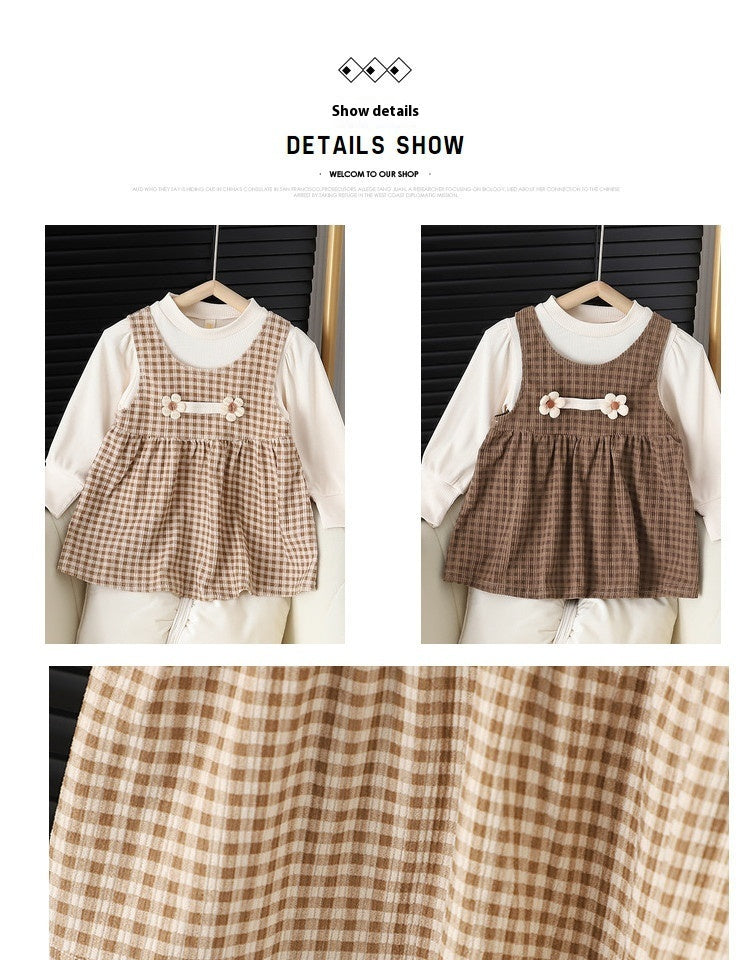Baby Girl Round-Neck Long-Sleeved Dress Suit – Stylish Baby Girl Outfit for Fall and Winter