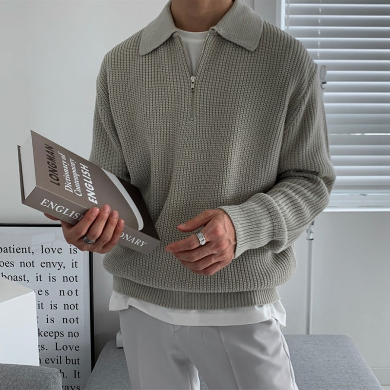 Men's Winter Lapel Sweater – Loose Fit Lightly Mature Trendy Knitwear