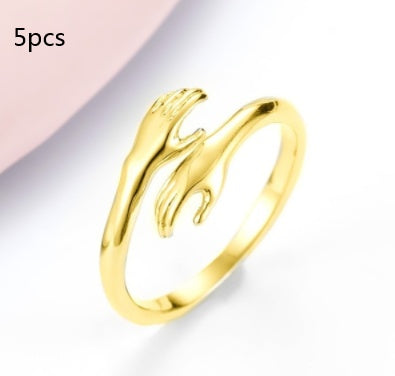Simple Alloy Hands Hug Ring - Opening Adjustable Jewelry for a Stylish Look