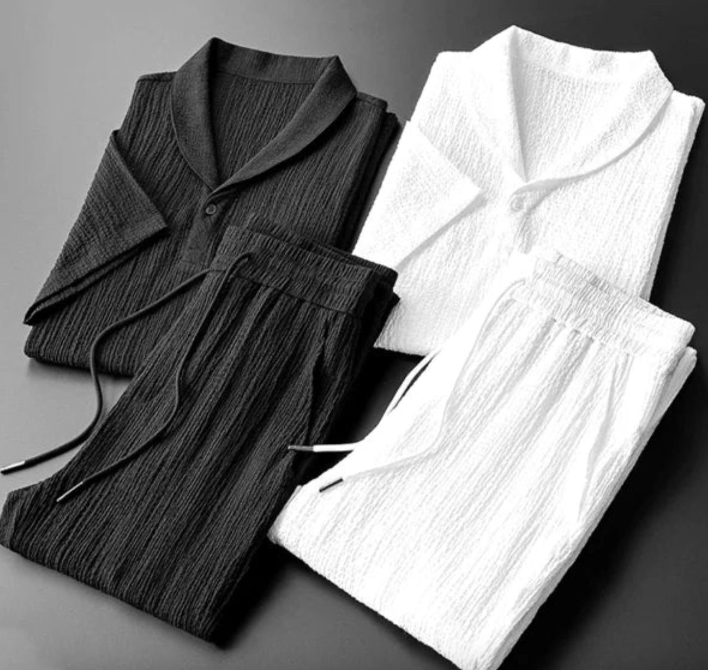 Summer Leisure Suit for Men - Loose Short Sleeve Top & Drawstring Trousers Fashionable Casual Outfit