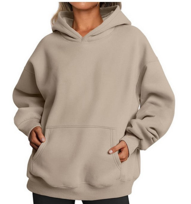 Women's Oversized Fleece Hoodie – Loose Pullover Sweatshirt with Pocket, Long Sleeve, Winter & Fall Sports Outfits