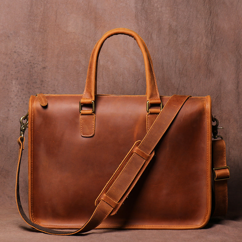 Crazy Horse Leather Briefcase - Men's Laptop Bag, Durable & Stylish