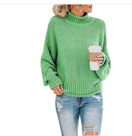 Women's Thick Thread Turtleneck Cardigan – Cozy Pullover Sweater for Fall & Winter