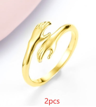 Simple Alloy Hands Hug Ring - Opening Adjustable Jewelry for a Stylish Look