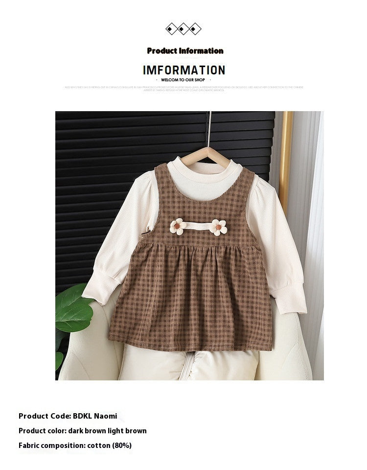 Baby Girl Round-Neck Long-Sleeved Dress Suit – Stylish Baby Girl Outfit for Fall and Winter