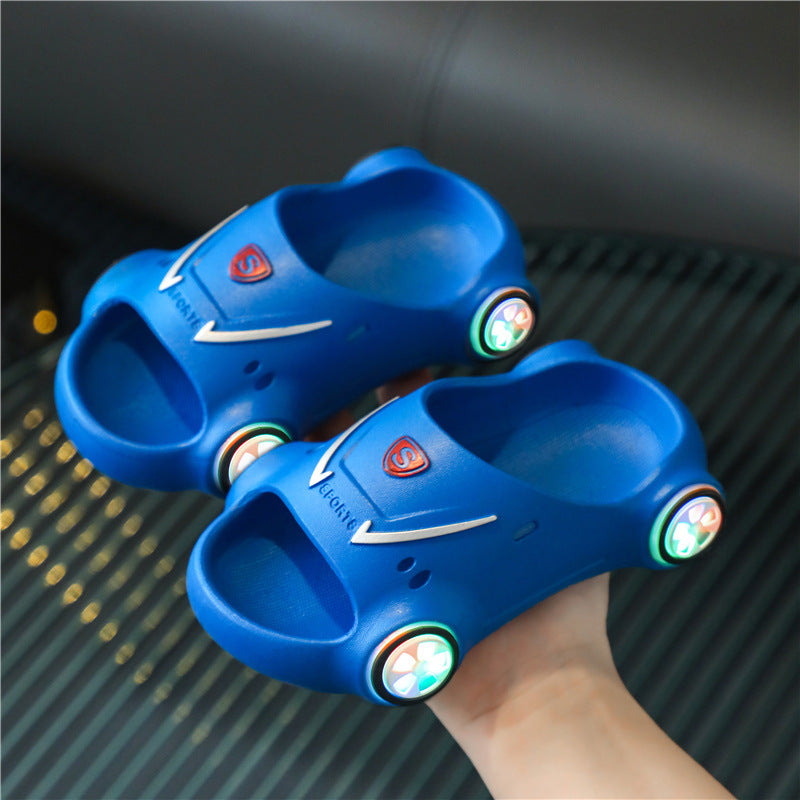 Kids Glowing Slippers – Cartoon Car Sandals with Anti-Slip Sole, Luminous Summer Beach Shoes for Boys & Girls