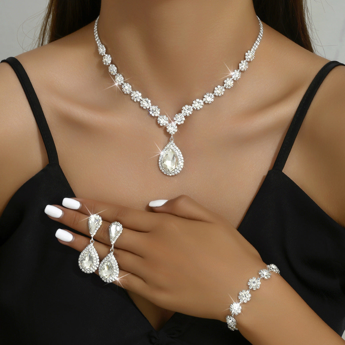 Fashion Bridal Jewelry Set - Necklace, Earrings, and Bracelet 3-Piece Set for Weddings and Special Occasions