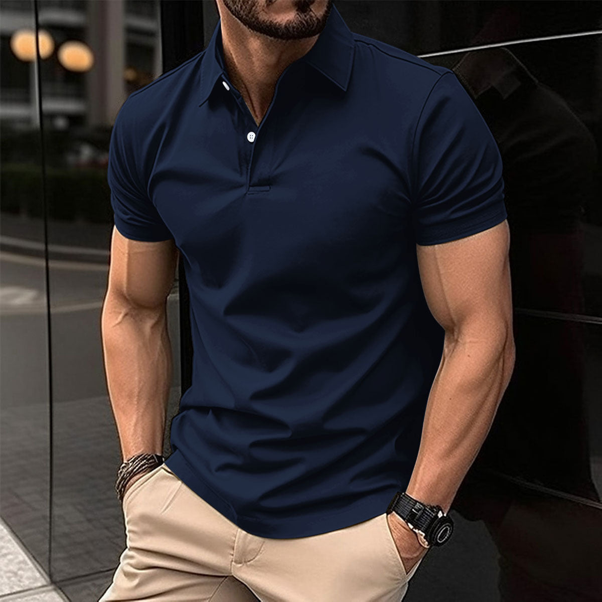 Summer Short Sleeve Polo Shirt for Men – Solid Color Button Lapel Top