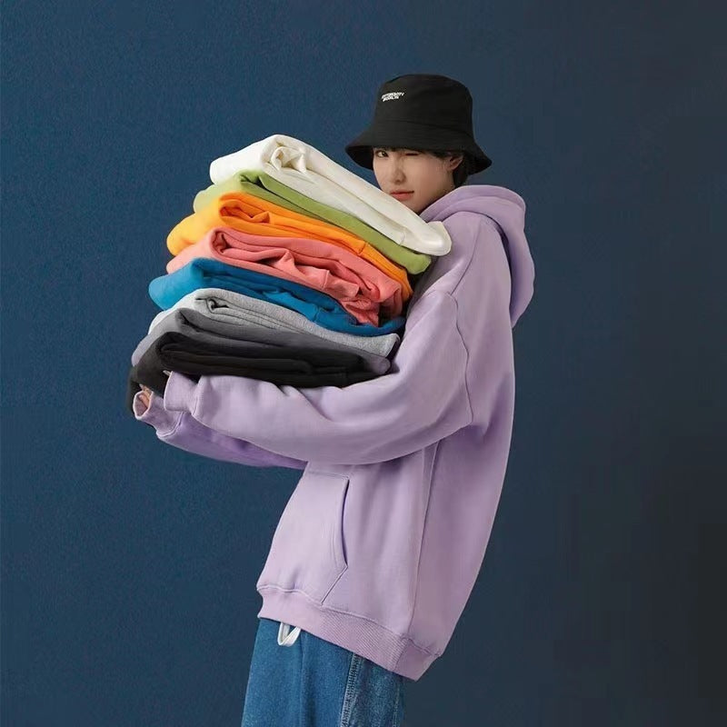 Men's Loose Fit Colorblock Velvet Hoodie – Casual Large Size Student Pullover Coat