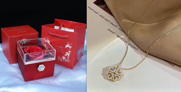 Retro Magnetic Folding Heart Necklace - Four-Leaf Clover Pendant Clavicle Chain Jewelry Gift for Women