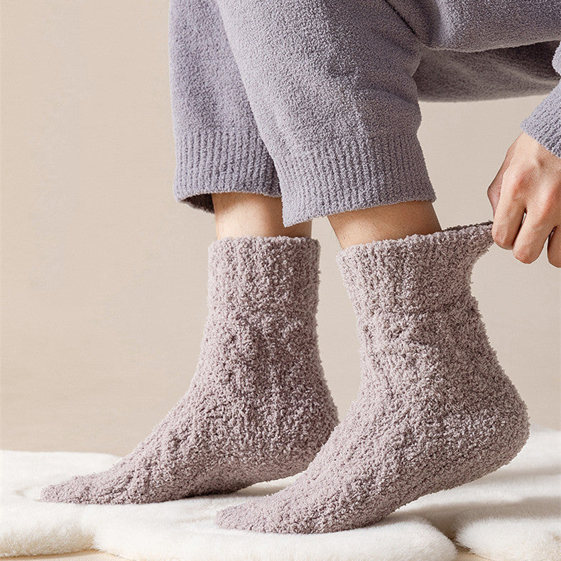Winter Warm Fuzzy Coral Fleece Socks – Thick Velvet Home Sleeping Floor Socks for Women & Men