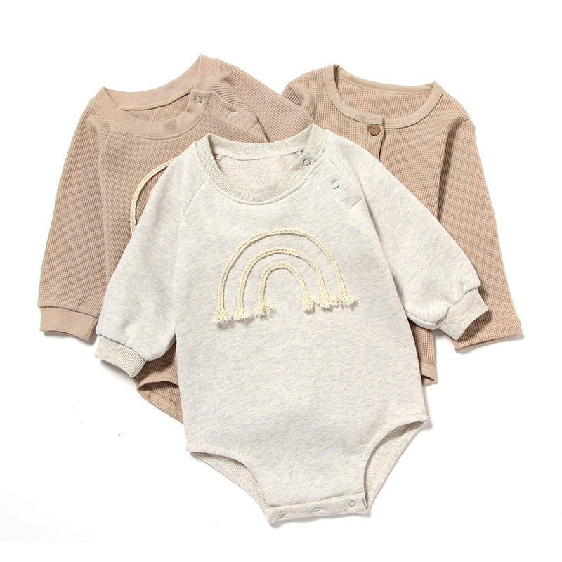 Spring and Autumn Baby Romper – Soft Long Sleeve Waffle Knit Romper for Newborns and Infants