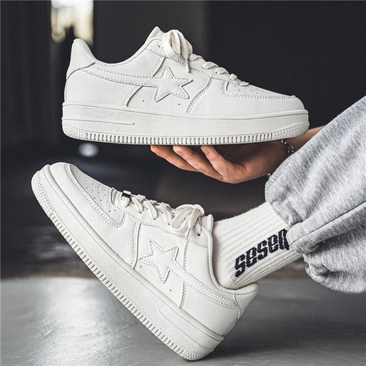 Thick Soled White Casual Sneakers for Men - Trendy Platform Sneakers