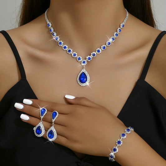 Fashion Bridal Jewelry Set - Necklace, Earrings, and Bracelet 3-Piece Set for Weddings and Special Occasions