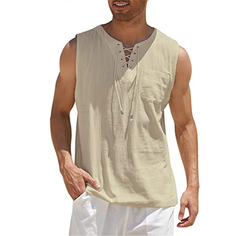 Summer Tank Vest for Men – Collared Tie Short Sleeve T-Shirt