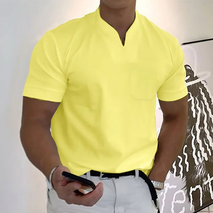 Summer Short Sleeve Shirt for Men – Plus Size Fitness Sports T-Shirt with Elastic Cotton and Pocket