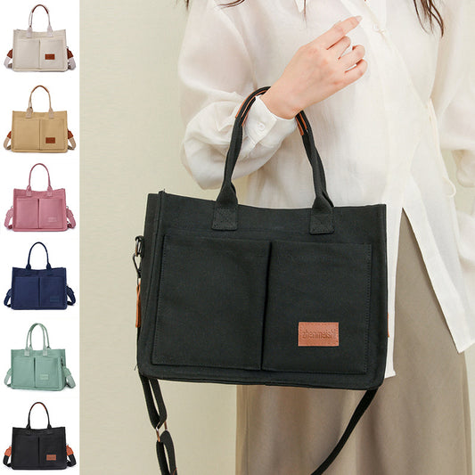 New Large Capacity Canvas Shoulder Bag for Women, Multi-Pocket Crossbody Shopper Bag for Students