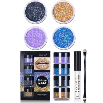 Professional Glitter Lip Kit – Complete DIY Makeup Set with Waterproof Gloss, Lipstick & Primer for Stunning Lips