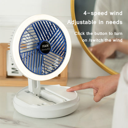 Premium 4-in-1 Smart Fan System - USB Rechargeable with LED Light, Wall Mount & 4-Speed Control