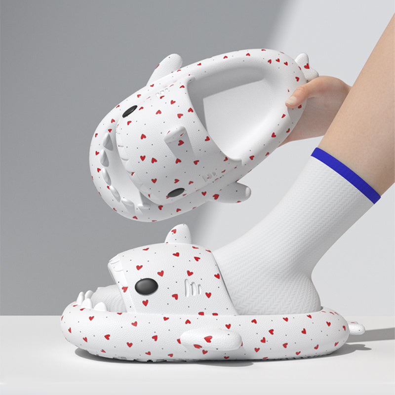 Lovers Shark Slippers for Men & Women – Cute Heart Print Casual Shoes for Couples