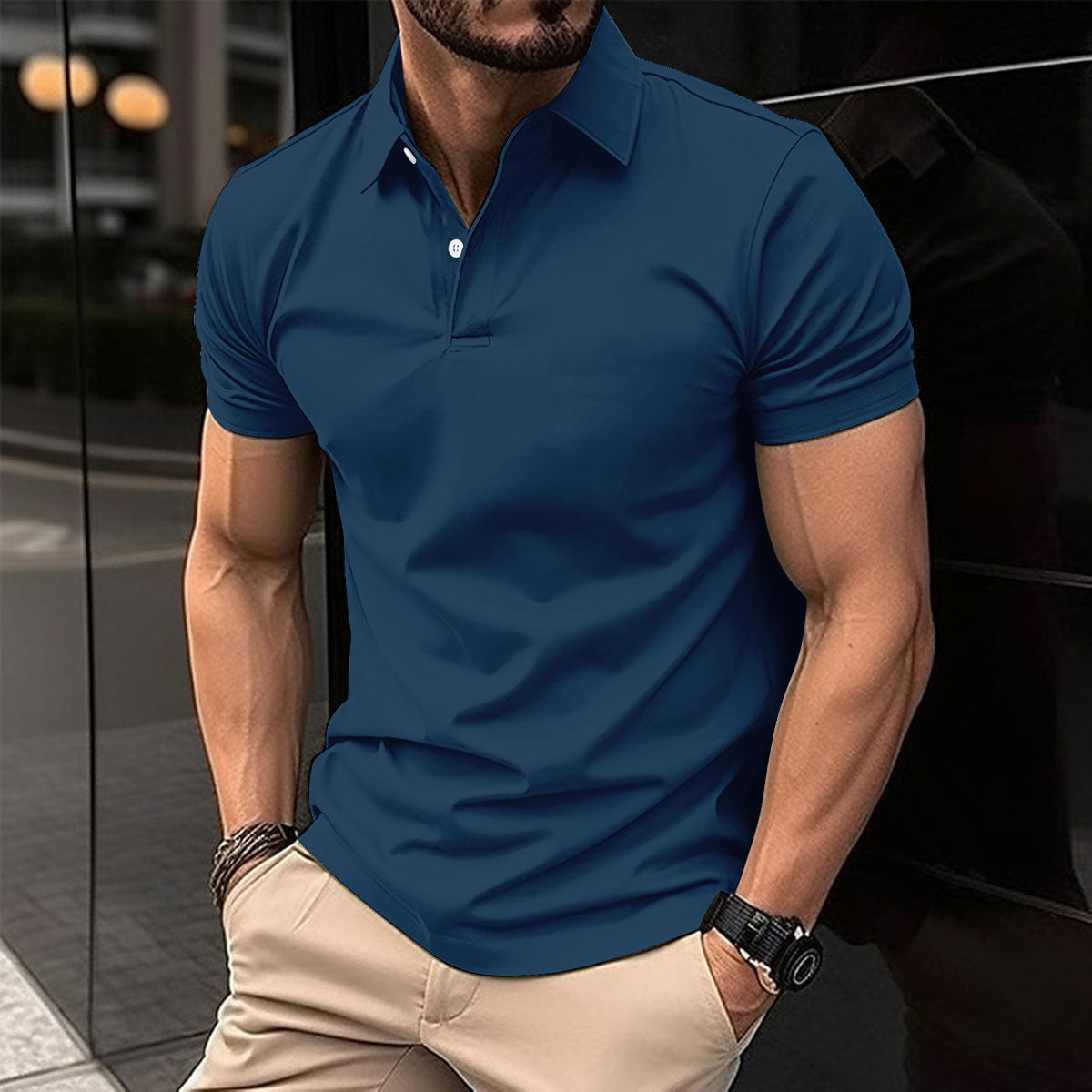 Summer Short Sleeve Polo Shirt for Men – Solid Color Button Lapel Top
