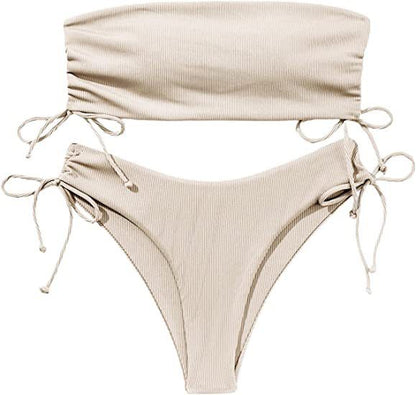 Women's Sexy Tube Bikini – Solid Color Swimsuit with Drawstring Design for Summer Beach Parties
