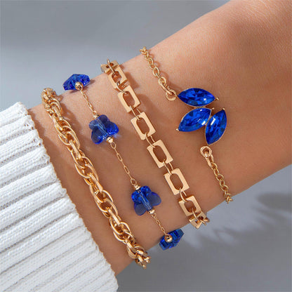 4PCS Blue Flower Love Butterfly Bracelet Set with Rhinestone Design – Valentine's Day Gift for Women