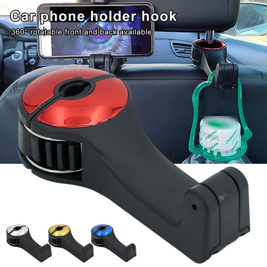 Premium Car Headrest Hook & Phone Holder - Multi-Function Seat Back Organizer with Secure Phone Mount