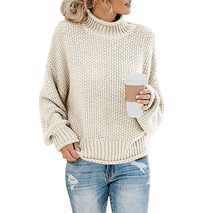 Women's Thick Thread Turtleneck Cardigan – Cozy Pullover Sweater for Fall & Winter