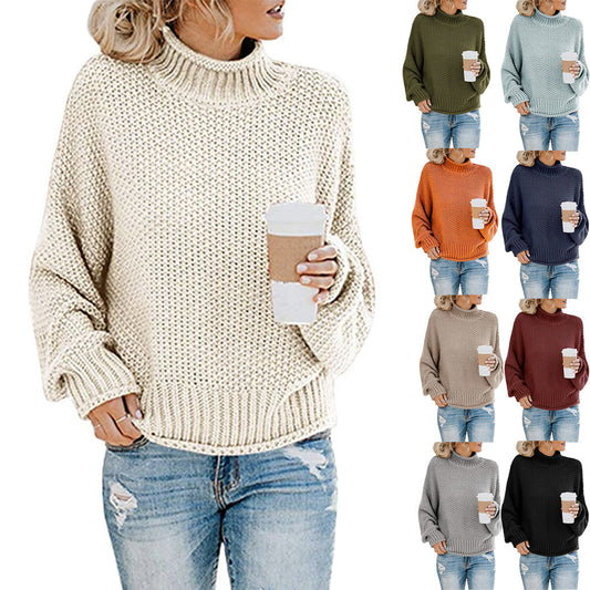 Women's Thick Thread Turtleneck Cardigan – Cozy Pullover Sweater for Fall & Winter