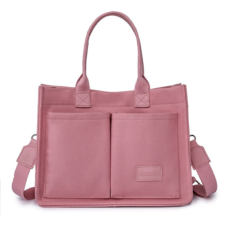 Women's Large Capacity Canvas Tote – Multi-Pocket Crossbody Shoulder Bag for Daily Use & Mommy Essentials