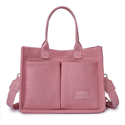 Women's Large Capacity Canvas Tote – Multi-Pocket Crossbody Shoulder Bag for Daily Use & Mommy Essentials