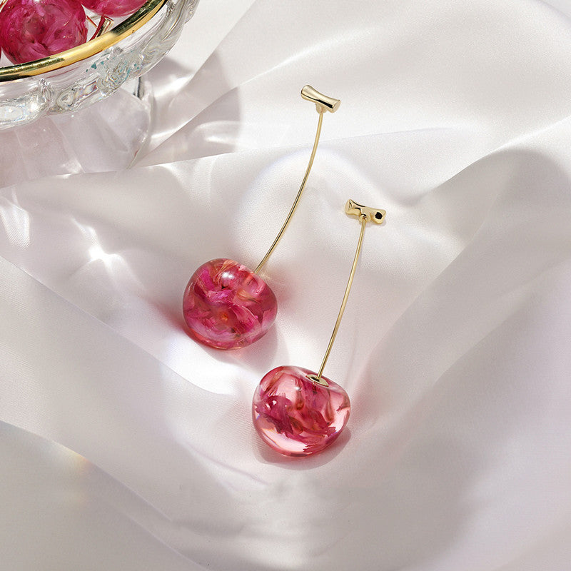 New Trendy French Dried Cherry Earrings – Long Sweet and Fashionable Cherry Dangle Earrings for Women