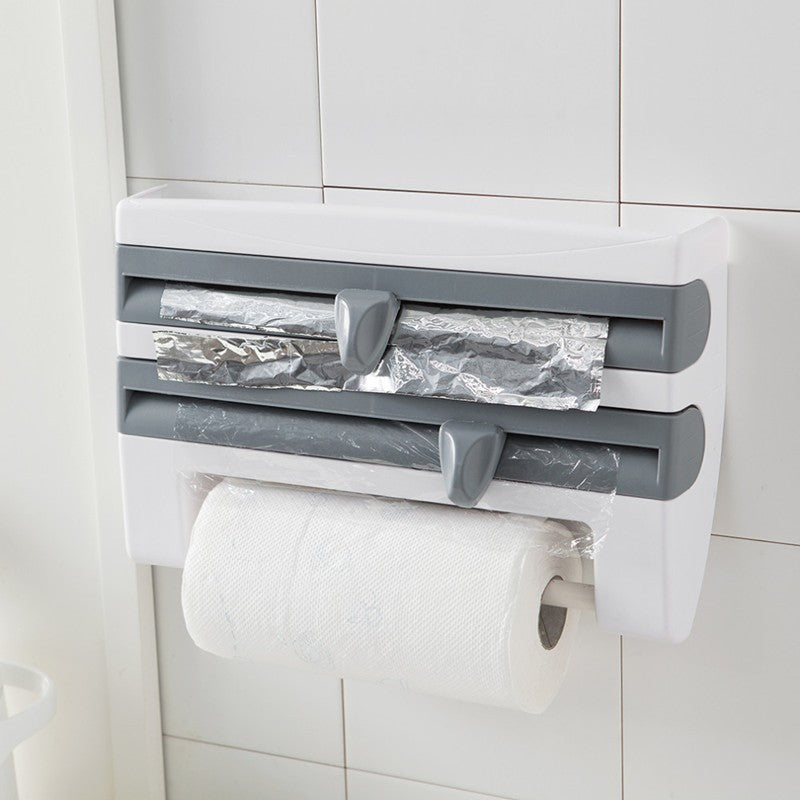 Premium 4-in-1 Kitchen Roll Dispenser - Wall Mount Organizer for Foil, Cling Film & Paper Towels | Space-Saving Solution