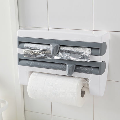 Premium 4-in-1 Kitchen Roll Dispenser - Wall Mount Organizer for Foil, Cling Film & Paper Towels | Space-Saving Solution