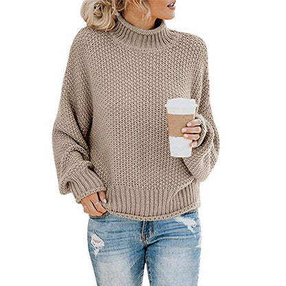 Women's Thick Thread Turtleneck Cardigan – Cozy Pullover Sweater for Fall & Winter