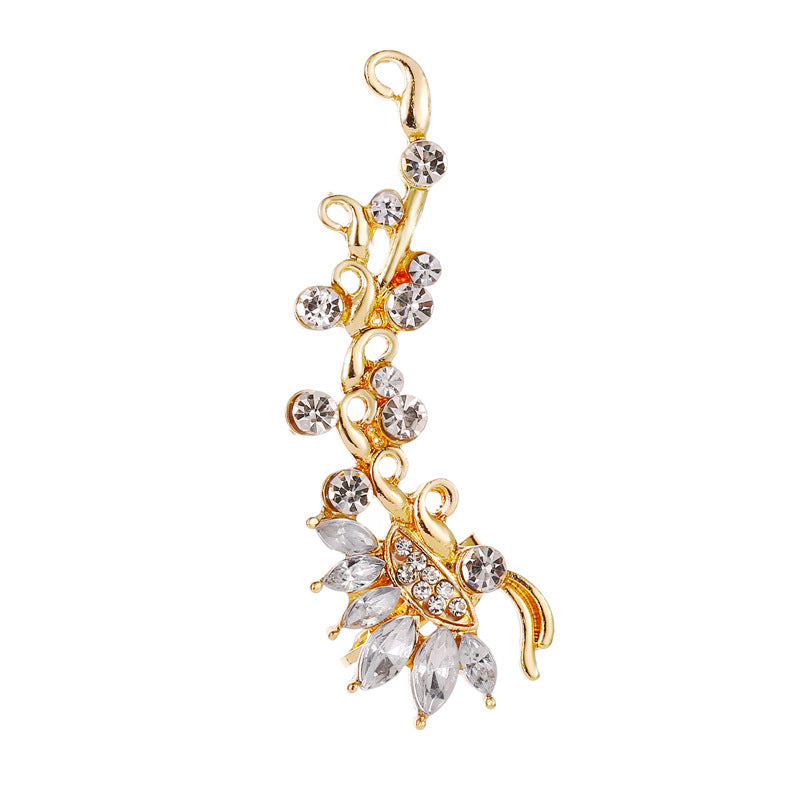 Full Crystal Butterfly Flower Single Crystal Ear Clip for Women